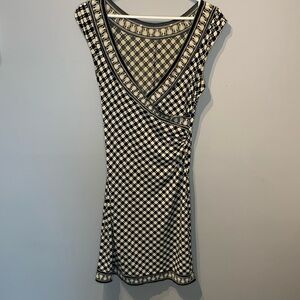 Cream And Black Stretchy Patterned Dress